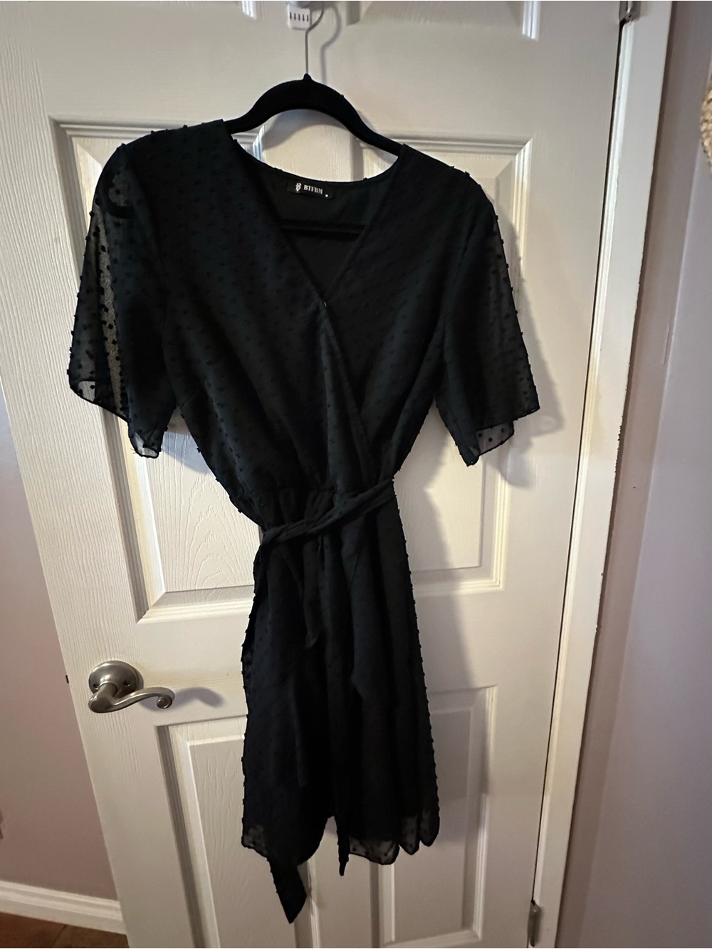 Black Swiss Dot Wrap Dress